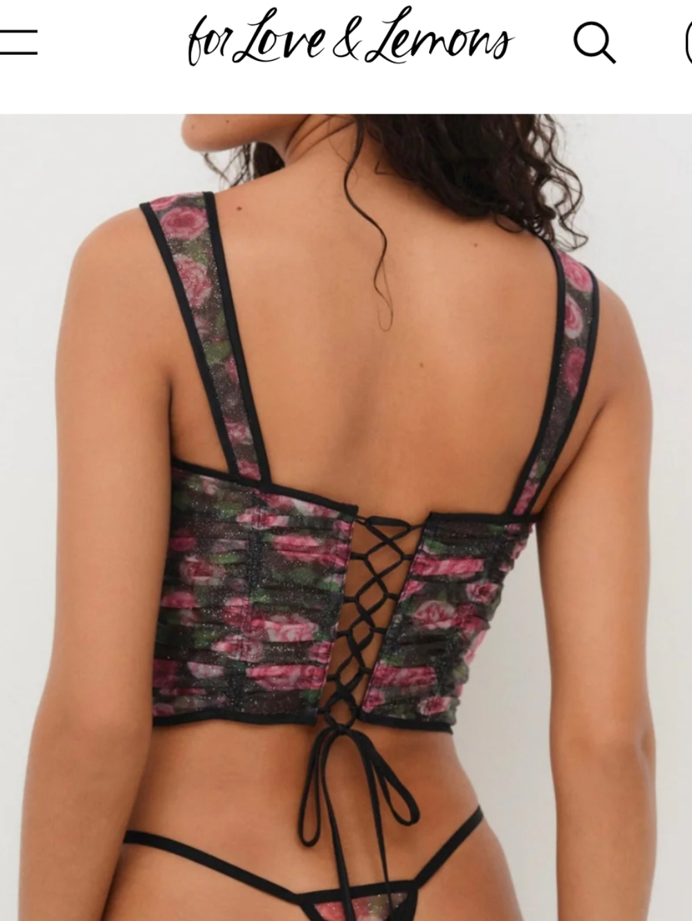 For Love & Lemons Black Sheer Mesh Floral Corset Ciara Bustier Top